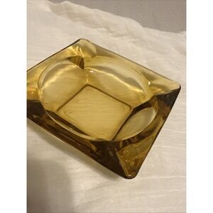 Vintage Ashtray Amber Colored Glass Square  4.5" x 4.5" MCM‎ Square